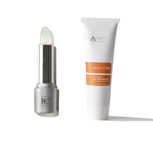 Combo Dúo: Lip Cristal + Protector con color FPS 55